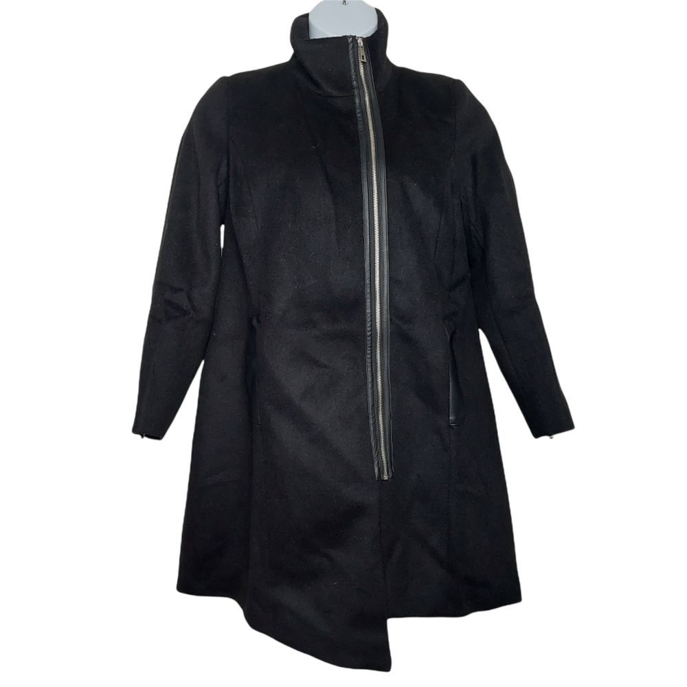 Ellos Wool Blend Asymmetrical Black Coat with Off-Center Zipper NWOT
